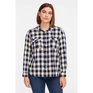 Sonoma Life Women's Buffalo Plaid Button-Down Shirt - Size Large, Navy & White